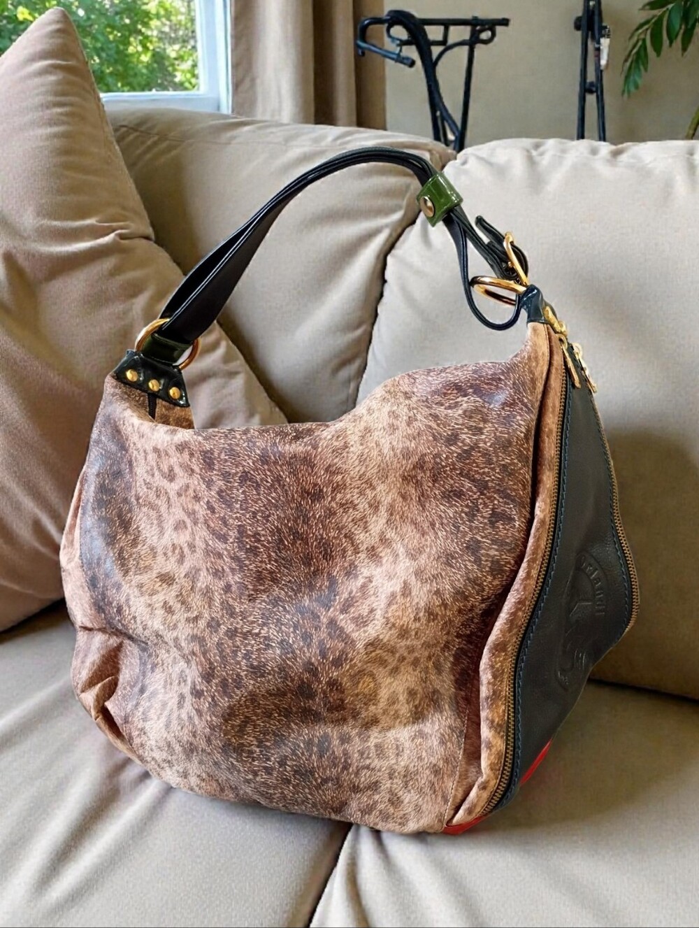 Rare Vintage Marino Orlandi Leopard Print Embossed Leather Handbag/Sling